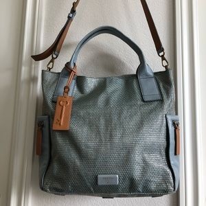 Fossil jute and leather handbag